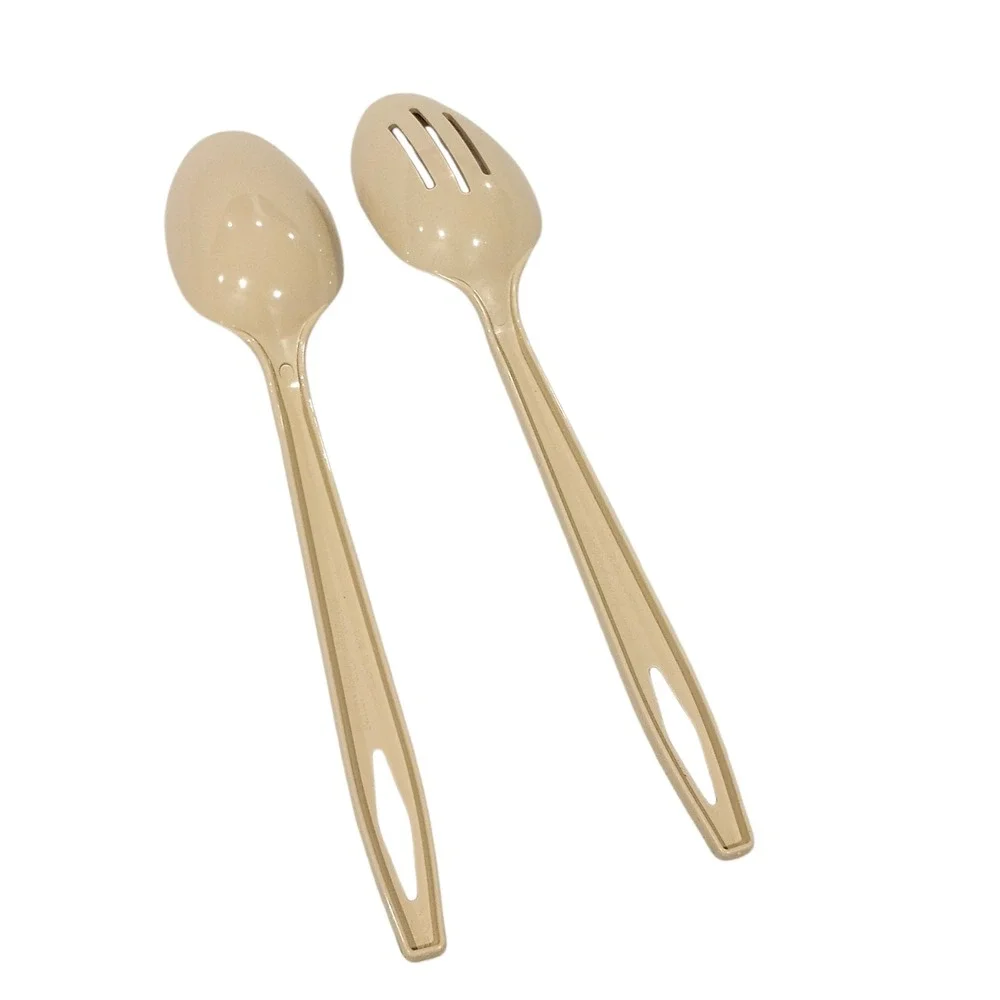 Vintage Tailor Made Products Serving Spoons Set Tan‎ Slotted Solid Plastic USA